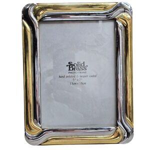 Vintage Solid Brass Two Tone Silver Gold Photo Picture Frame 5x7 Art Deco Korea